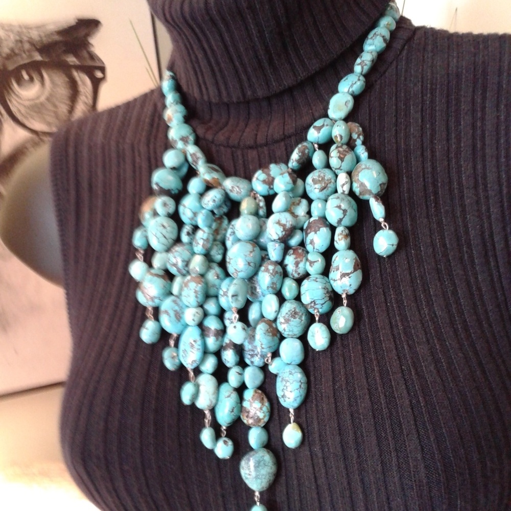 Genuine TURQUOISE waterfall beaded NECKLACE!! - Picture 3 of 8